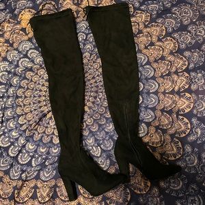 Public Desire Thigh high black velvet heeled boots